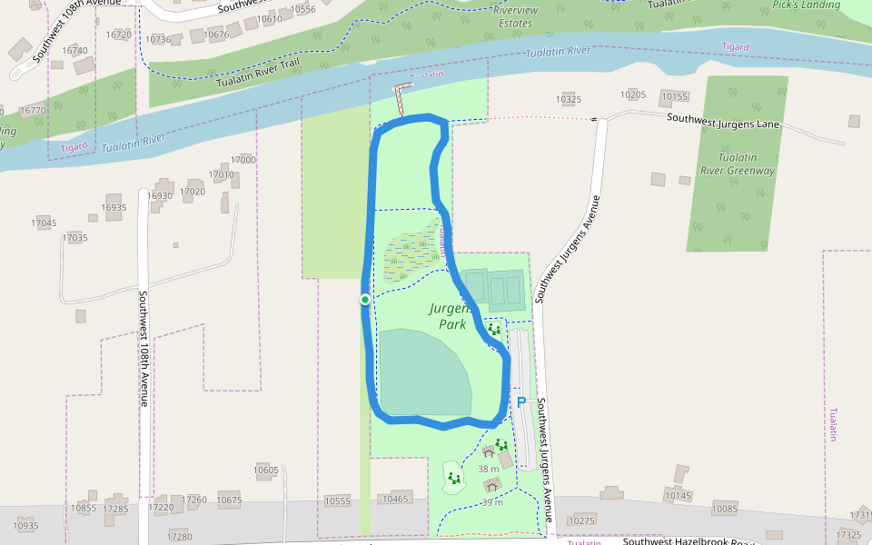 Jurgens Park walking route map in Tualatin