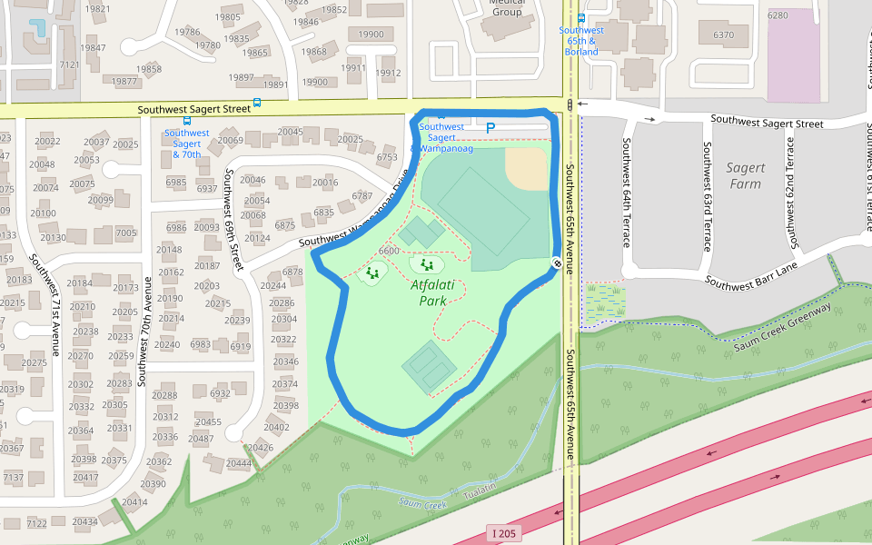 Atfalati Park walking route map in Tualatin