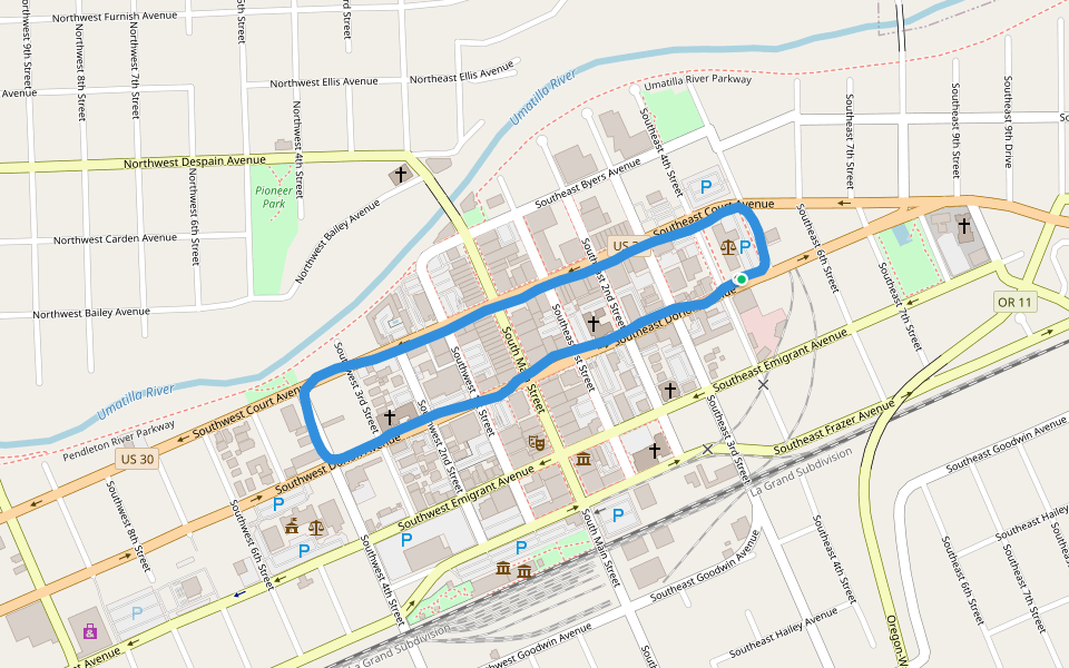 Outdoor Seating Area walking route map in Pendleton