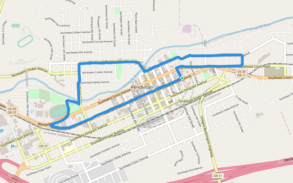 Roy Raley Park walking route map in Pendleton