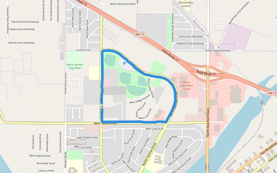 Paul Lauzier Athletic Complex walking route map in Moses Lake