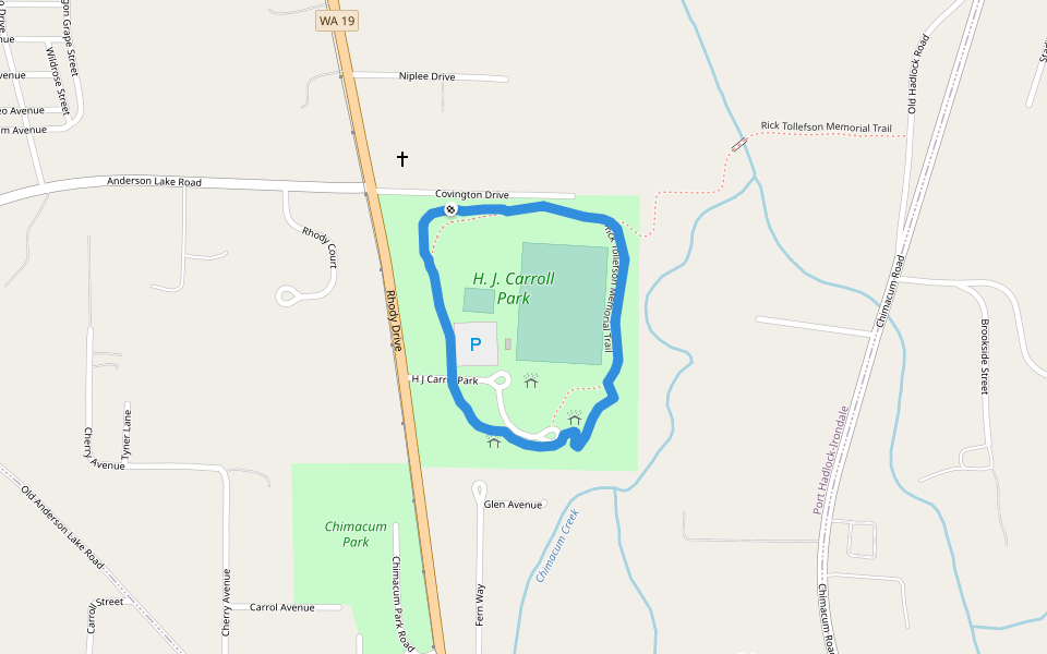 H. J. Carroll Park walking route map in Chimacum
