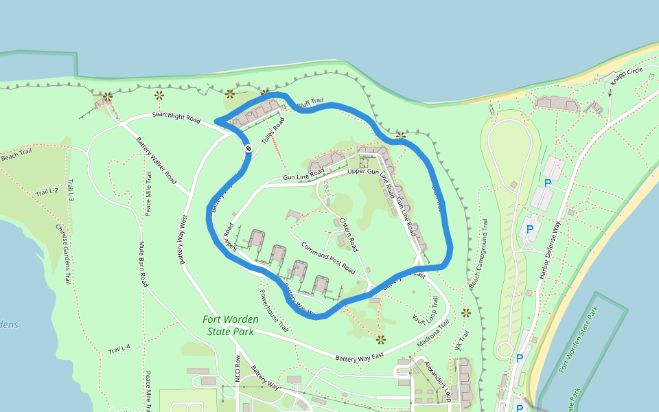 Fort Worden State Park walking route map in Port Townsend