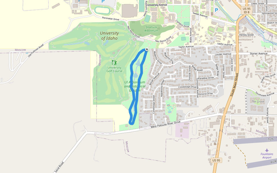 UI Arboretum and Botanical Garden walking route map in Moscow