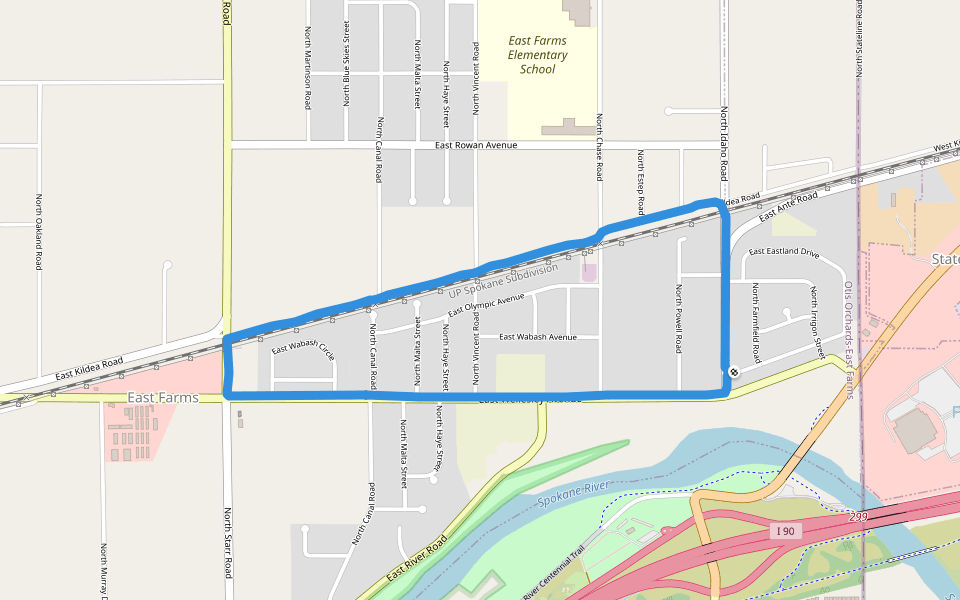 East Wellesley Avenue walking route map in Newman Lake