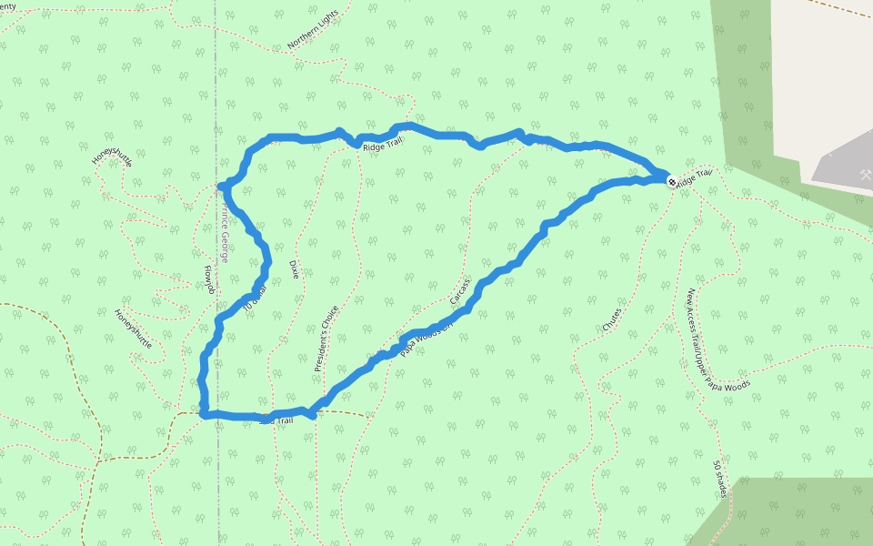 Pidherny Recreation Site - Ridge Trail walking route map in Prince George