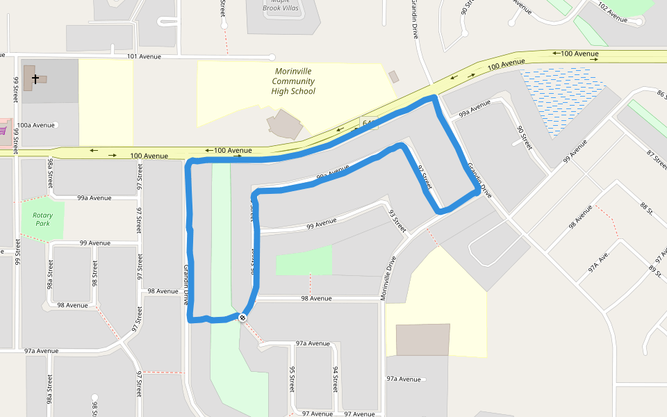 Morinville Community High School walking route map in Morinville