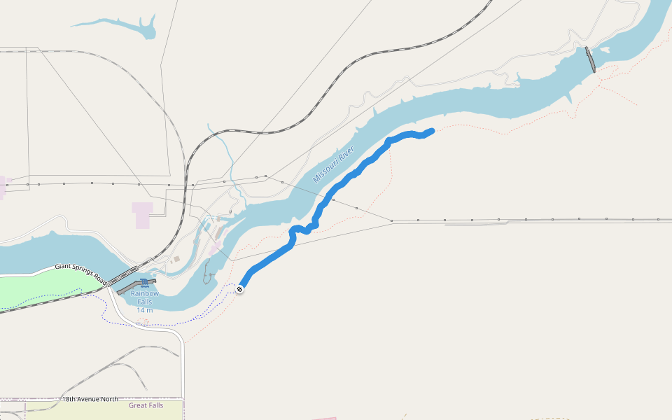 Rivers Edge Trail walking route map in Great Falls