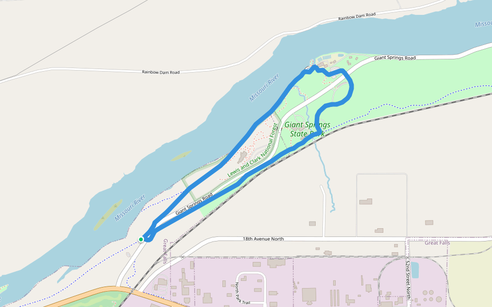 Giant Springs State Park walking route map in Great Falls