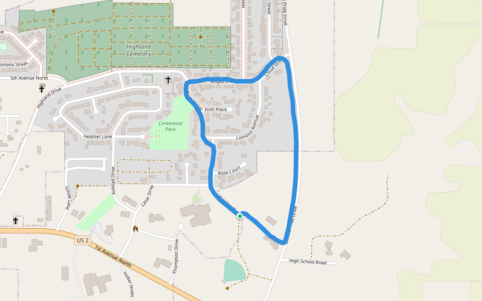Centennial Park walking route map in Glasgow