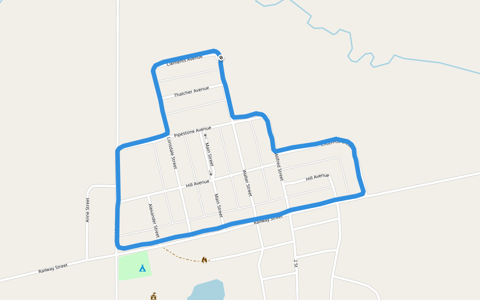 Wawota Town Campground walking route map in Wawota