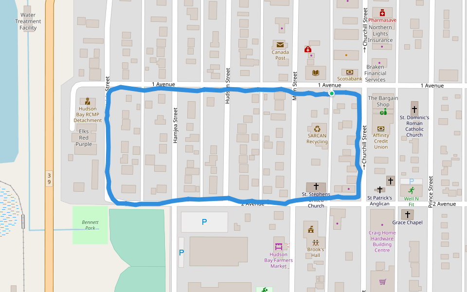 Bennett Park walking route map in Hudson Bay