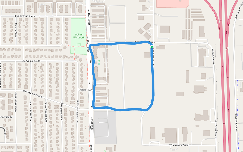Pointe West Park walking route map in Fargo