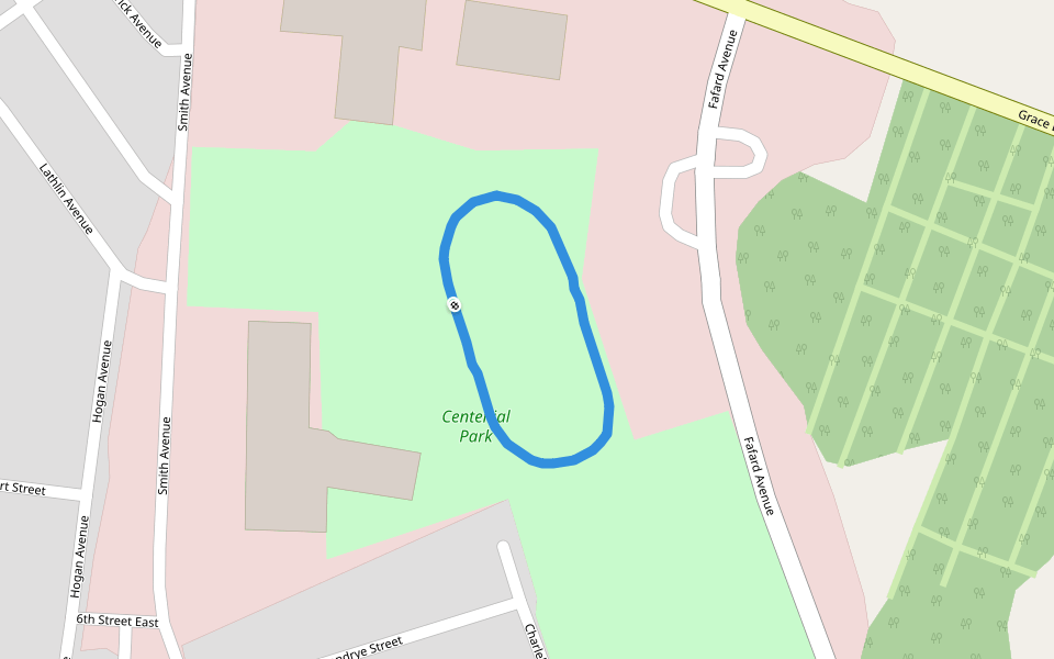 Centenial Park walking route map in The Pas