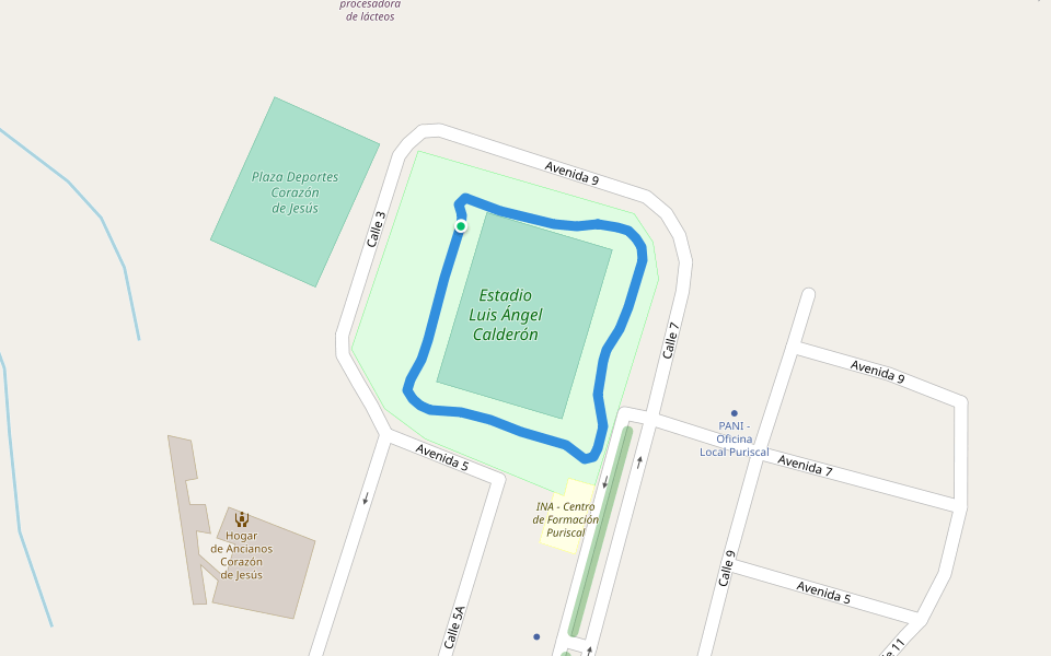 Estadio Luis Ángel Calderón walking route map in Santiago de Puriscal