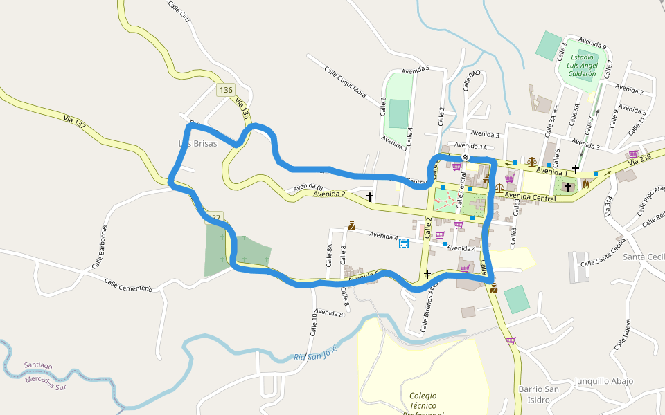 Universidad Estatal a Distancia walking route map in Santiago de Puriscal