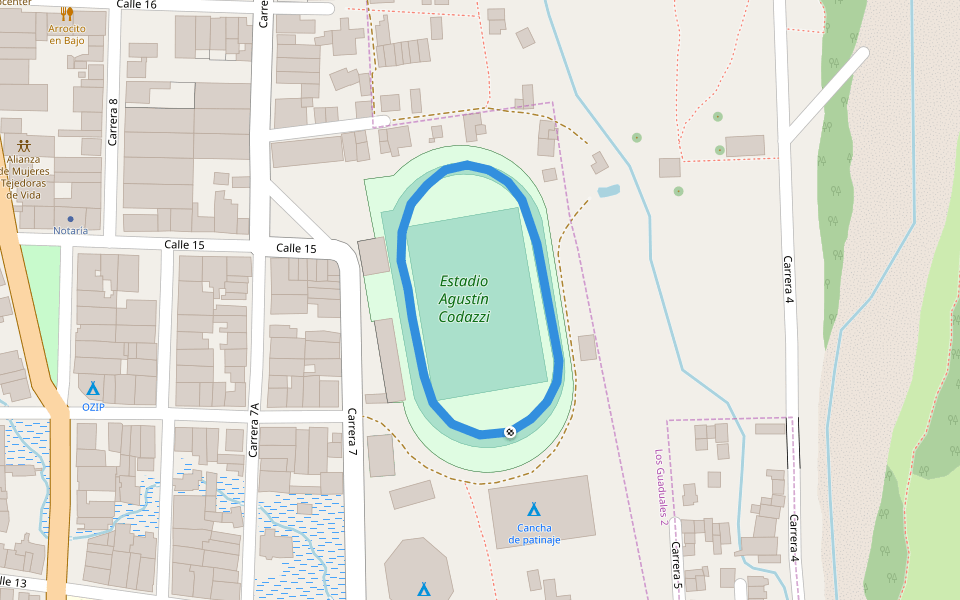 Estadio Agustín Codazzi walking route map in Mocoa