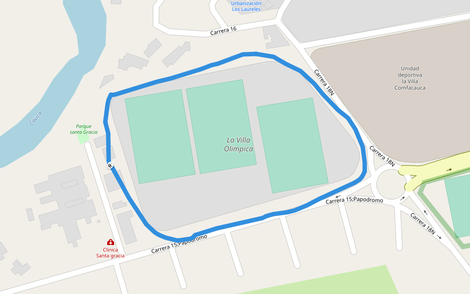 Unidad deportiva la Villa Comfacauca walking route map in Popayán