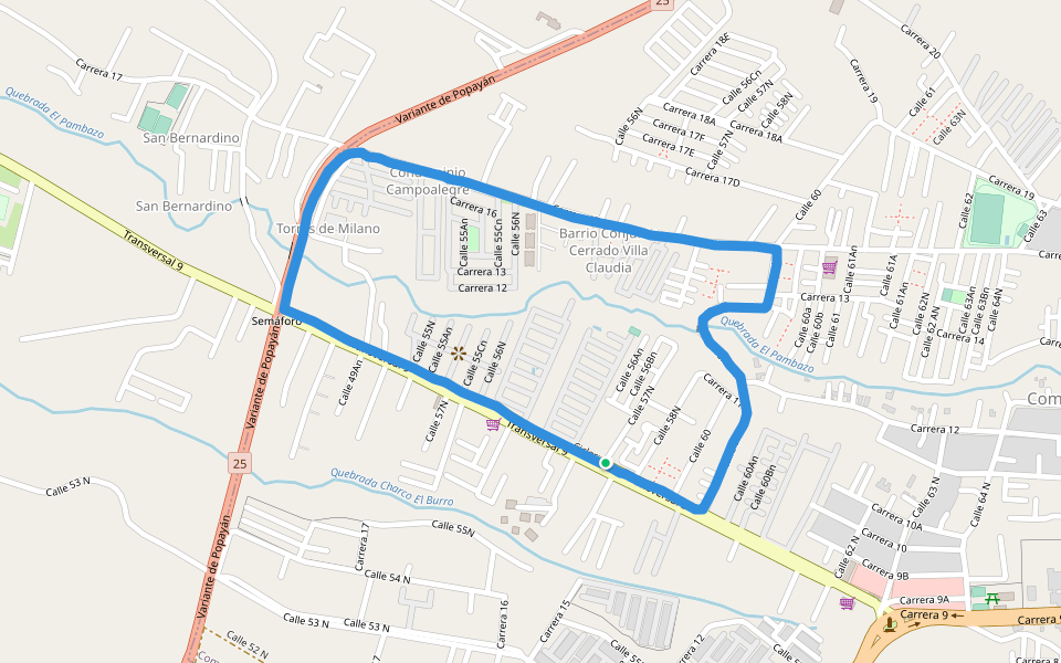 Zona Verde, Bosques de Morinda walking route map in Popayán