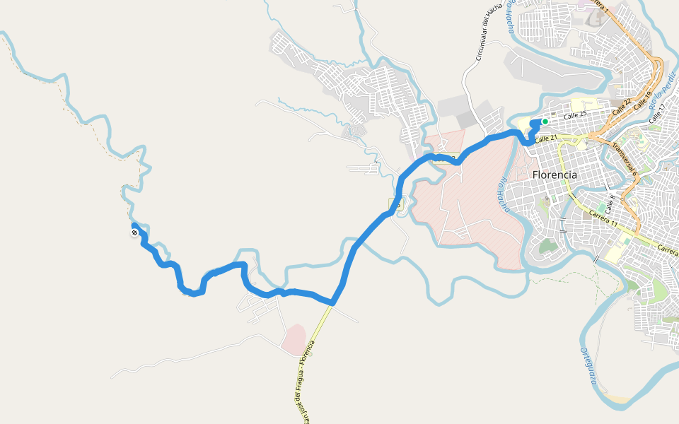 Via Charco Azul walking route map in Florencia
