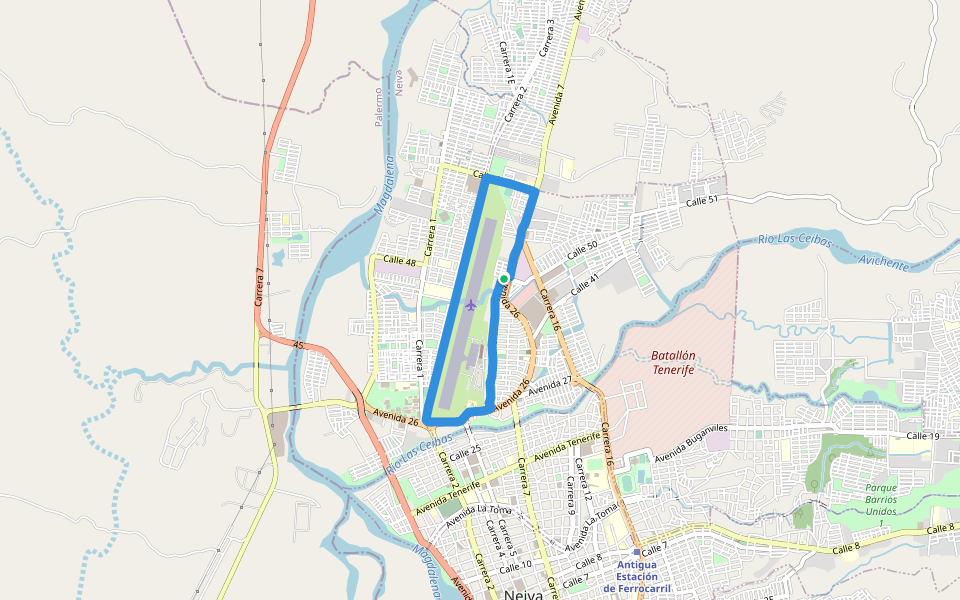 Avenida Sequnda walking route map in Garzón