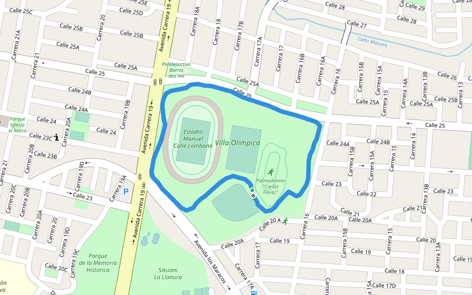 Villa Olímpica walking route map in Villavicencio