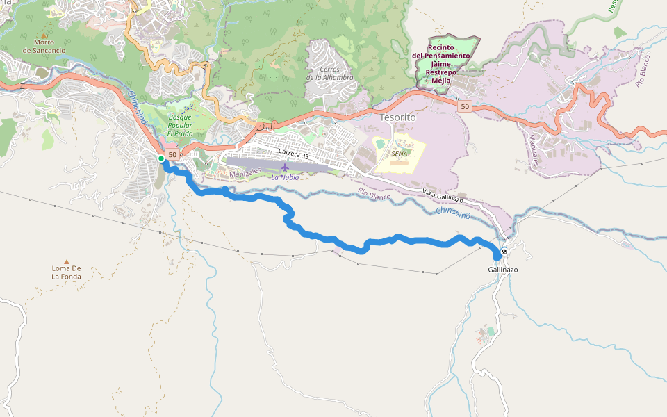 Caminata La Florida, Gallinazo walking route map in Villamaría