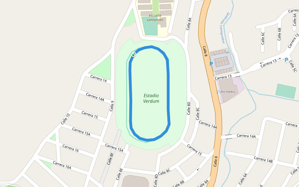 Estadio Verdum walking route map in Chinchiná