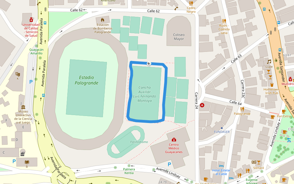 Cancha Auxiliar Luis Fernando Montoya walking route map in Chinchiná