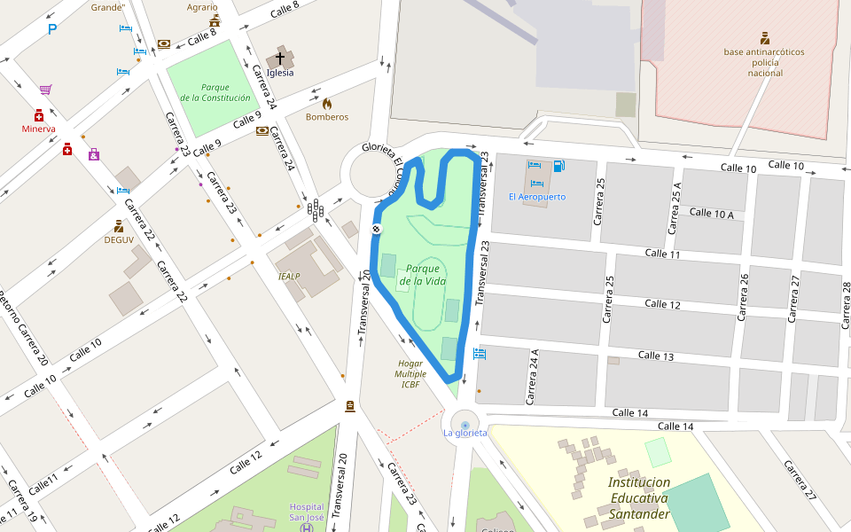 Parque de la Vida walking route map in San José Del Guaviare