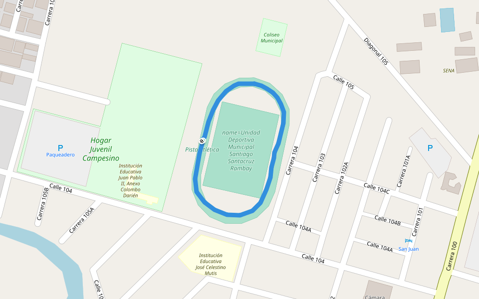 name=Unidad Deportiva Municipal Santiago Santacruz Rambay walking route map in Apartadó