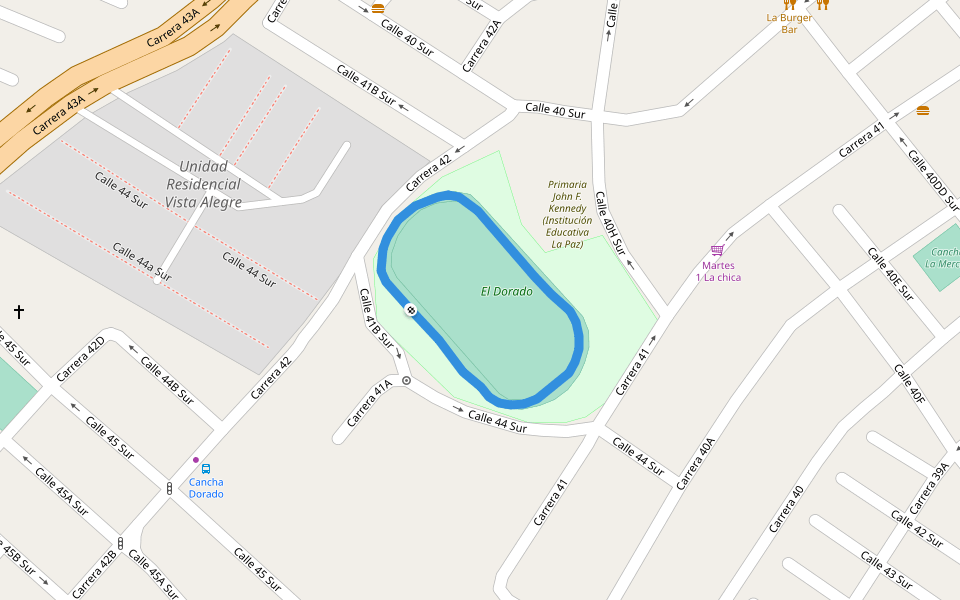 El Dorado walking route map in Envigado