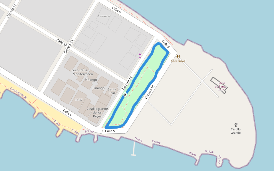 Parque de Castillogrande walking route map in Arenal