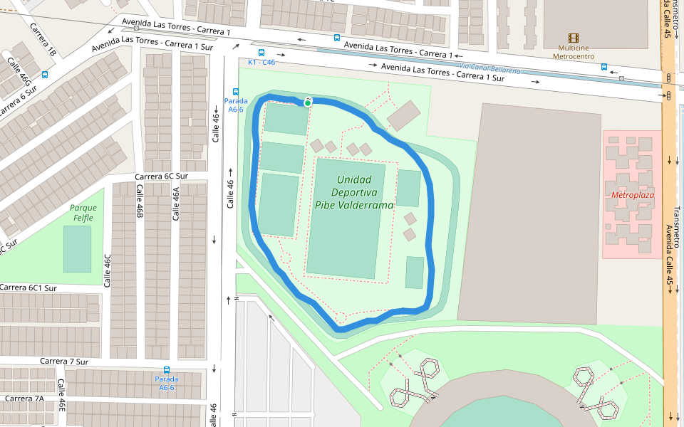 Unidad Deportiva Pibe Valderrama walking route map in Soledad
