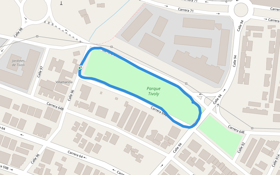 Parque Villa Tivoly walking route map in Soledad
