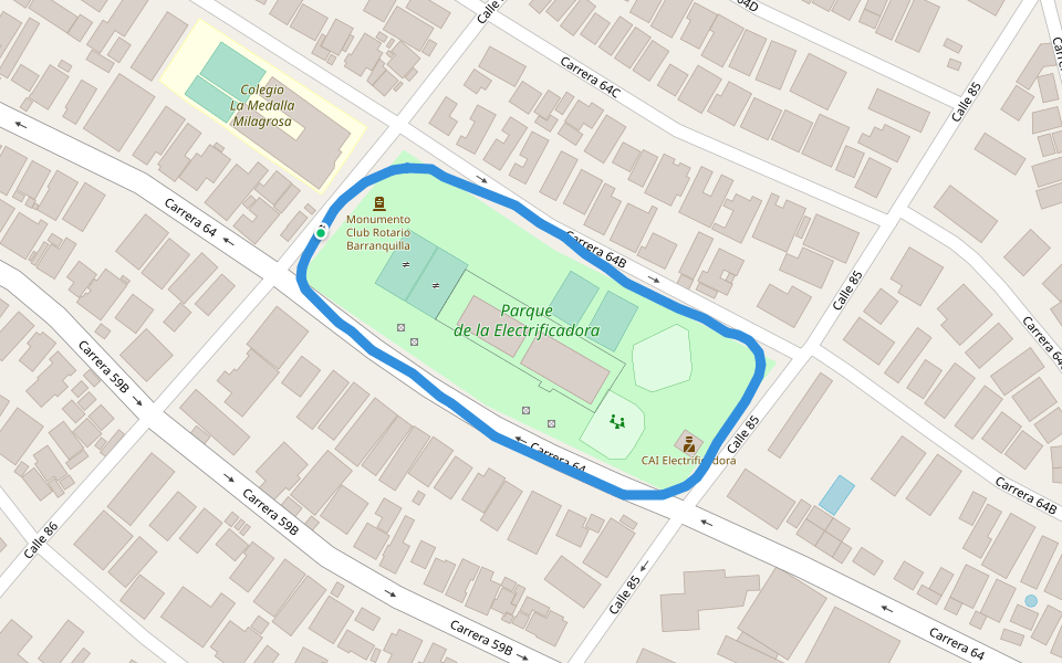 Parque de la Electrificadora walking route map in Soledad