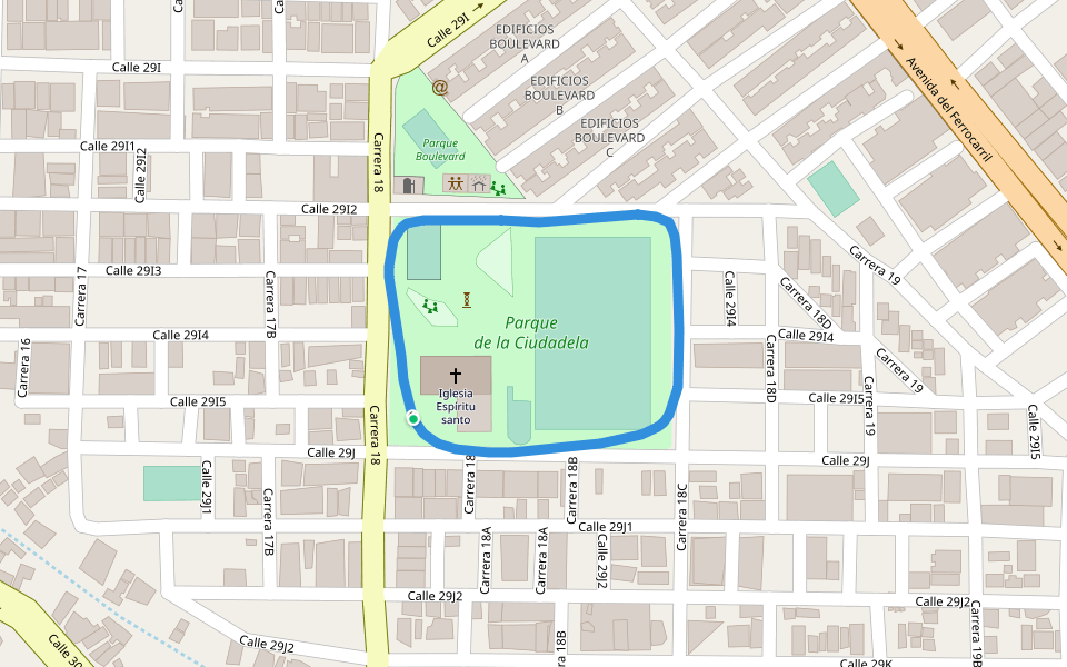 Campo de futbol La Ciudadela walking route map in Santa Marta
