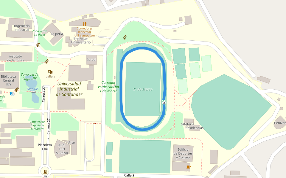 Universidad Industrial de Santander walking route map in Piedecuesta