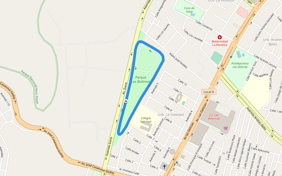 Parque Las Ballenas walking route map in La Victoria