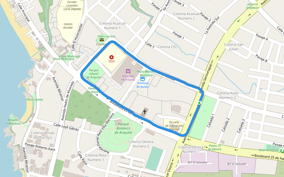 Parque Botanico Alcaldia Municipal walking route map in Acajutla