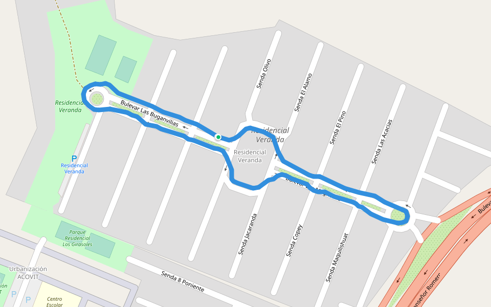 Residencial Veranda walking route map in Santa Tecla