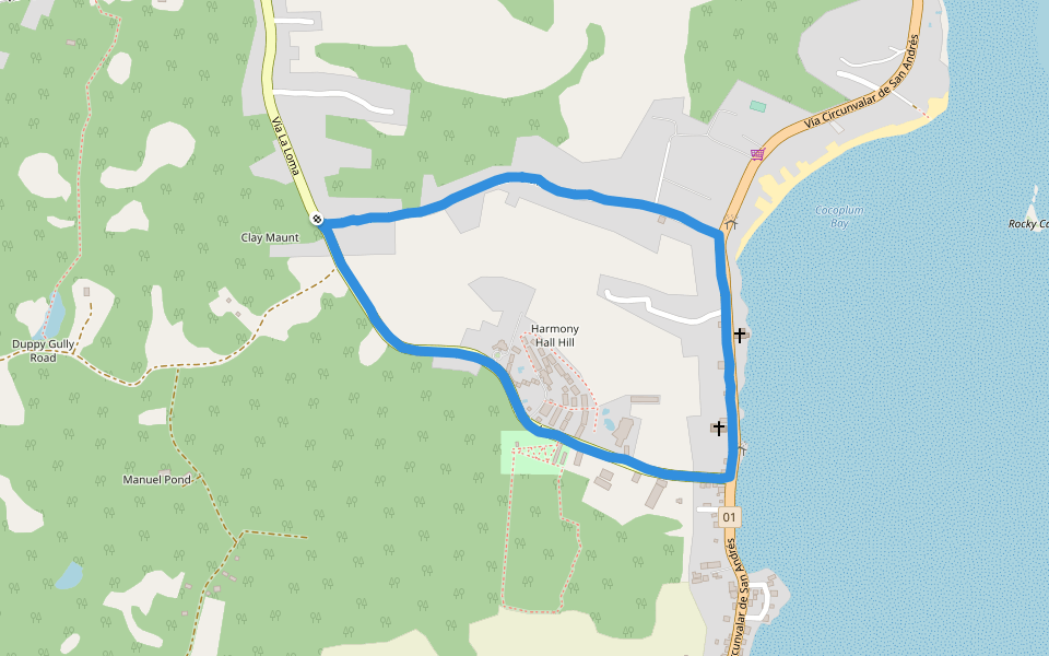 Cocoplum walking route map in San Andrés