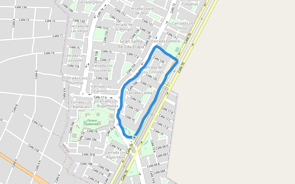 Parque de Las Quinceañeras walking route map in Caucel