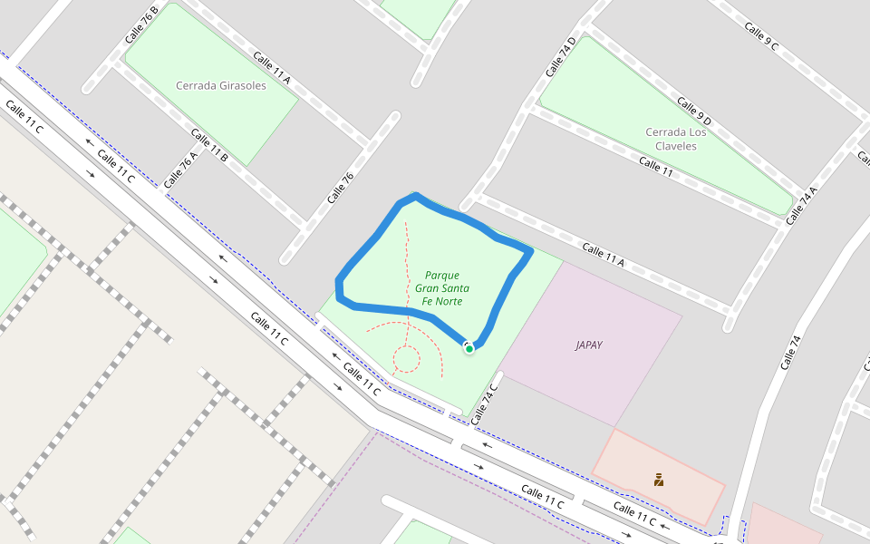 Parque Gran Santa Fe Norte walking route map in Caucel