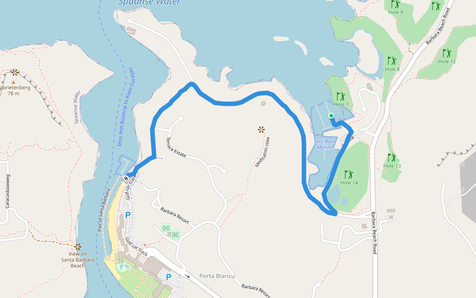 Santa Barbara Beach - Seru Boca Marina walking route map in Willemstad