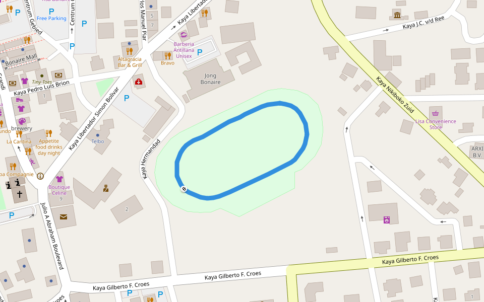 Bonaire walking route map in Kralendijk