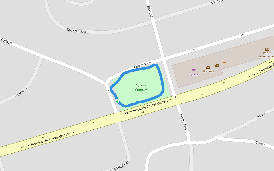 Parque Codazzi walking route map in Caracas
