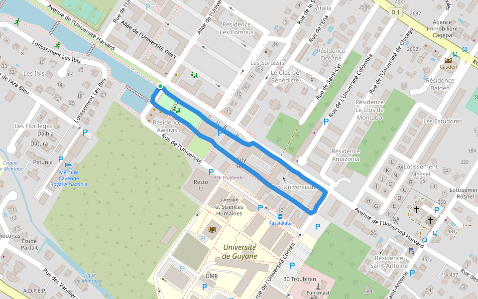 Université de Guyane walking route map in Cayenne