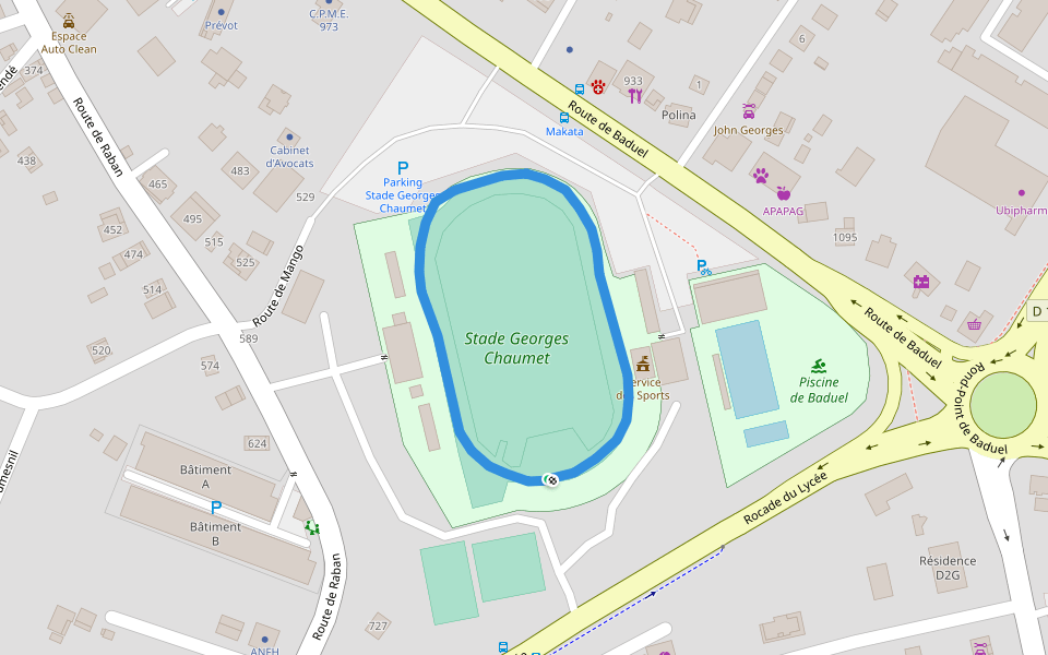 Stade Georges Chaumet walking route map in Cayenne