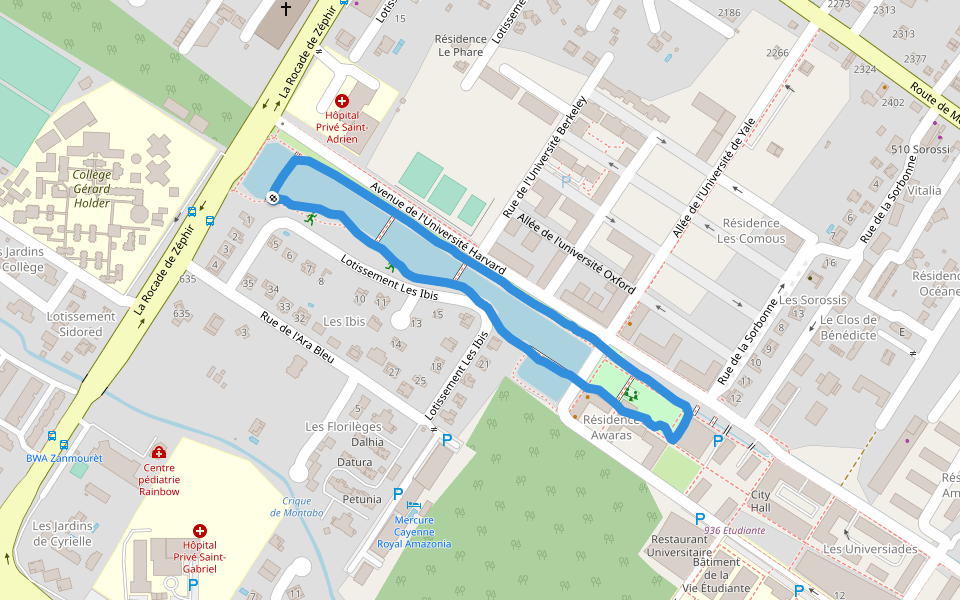 Pésidence Awaras walking route map in Cayenne